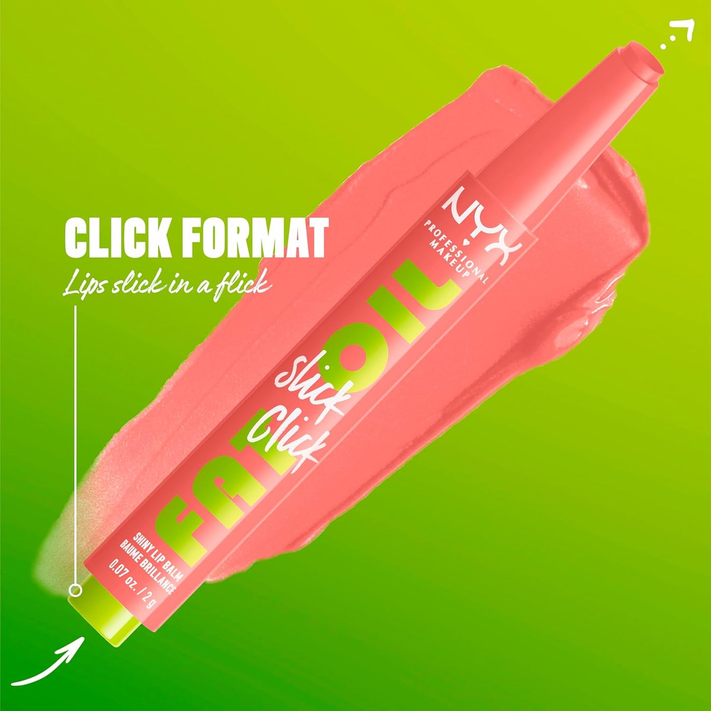 NYX Professional Makeup Fat Oil Slick Click, Lip Balm, 12 HR Hydration, Infused With Nourishing Oils, High Shine Finish, Buildable Colour, Shade: Story or Post (Soft Peach)