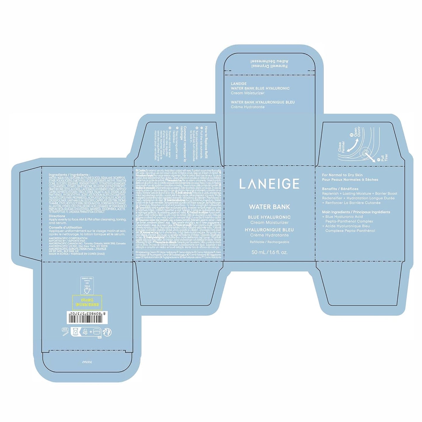 LANEIGE Water Bank Blue Hyaluronic Cream Moisturizer: Hydrating Korean Face Cream with Squalane & Ceramide for Skin Barrier Support, Dermatologist-Tested