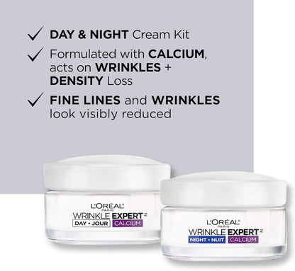 L'Oreal Paris Anti-Aging Face Cream 55+, Day + Night Skincare Kit, Wrinkle Expert, With Calcium to Reduce the Look of Wrinkles, 50mL