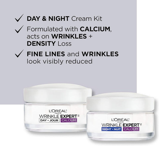 L'Oreal Paris Anti-Aging Face Cream 55+, Day + Night Skincare Kit, Wrinkle Expert, With Calcium to Reduce the Look of Wrinkles, 50mL