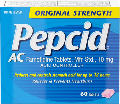 Pepcid Acid Controller Original Strength Tablets, Acid Reducer for Heartburn, Acid Reflux and Upset Stomach Relief, 60 Tablets