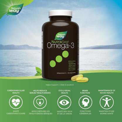 Nature's Way NutraSea Omega 3 Liquid Gels Supplement with Fish Oil – Fresh Mint Flavour – Heart & Brain Support for Adults and Kids Ages 6+ – EPA & DHA, 150 Softgels