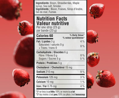 野牛草莓草莓乾點心 | 原住民超級食物 | 採用草飼野牛製成 | 加拿大原住民所有 | 高蛋白、無麩質、無大豆，4 包