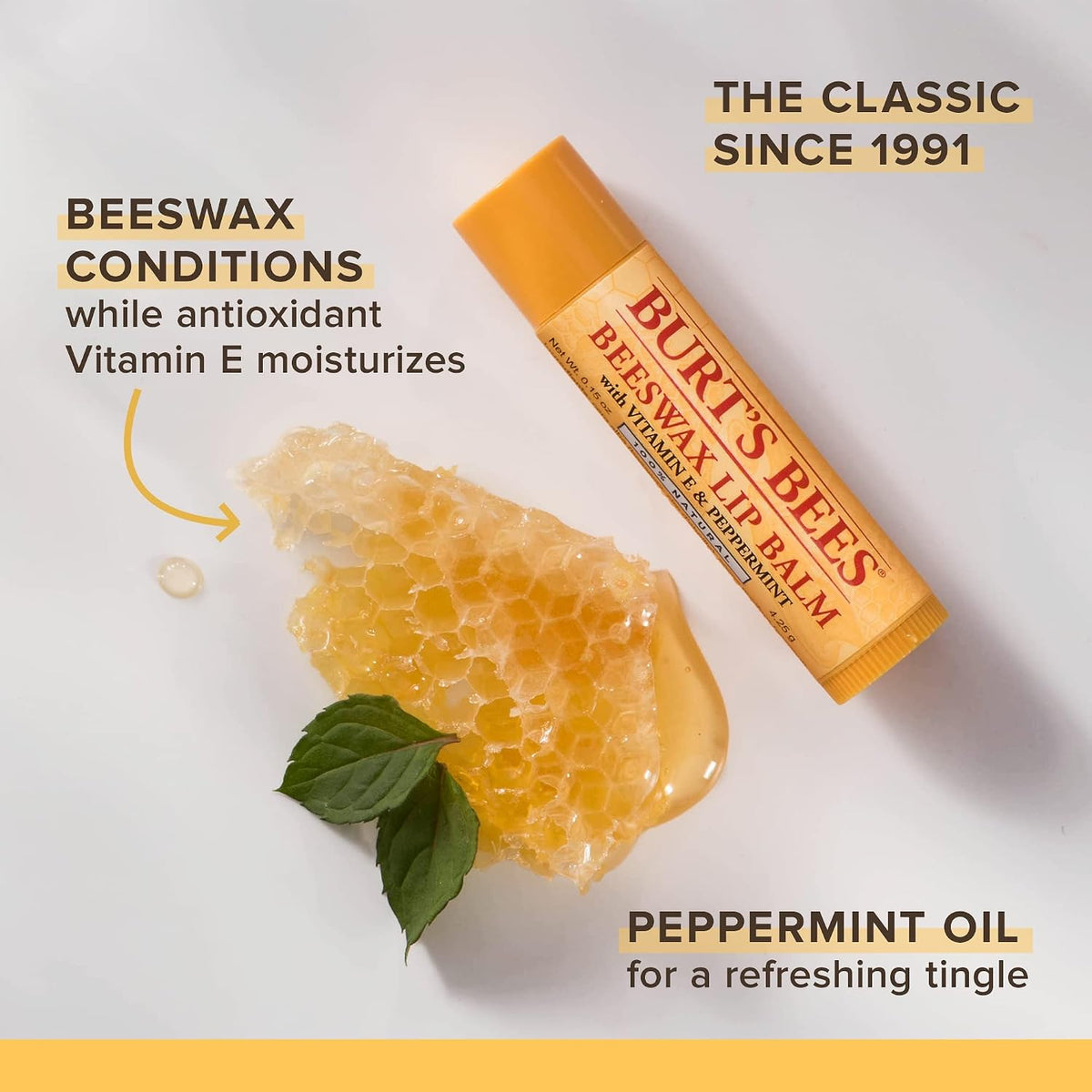 Burt's Bees 100% Natural Moisturizing Lip Balm, Original Beeswax with Vitamin E and Peppermint Oil - 6 Tubes