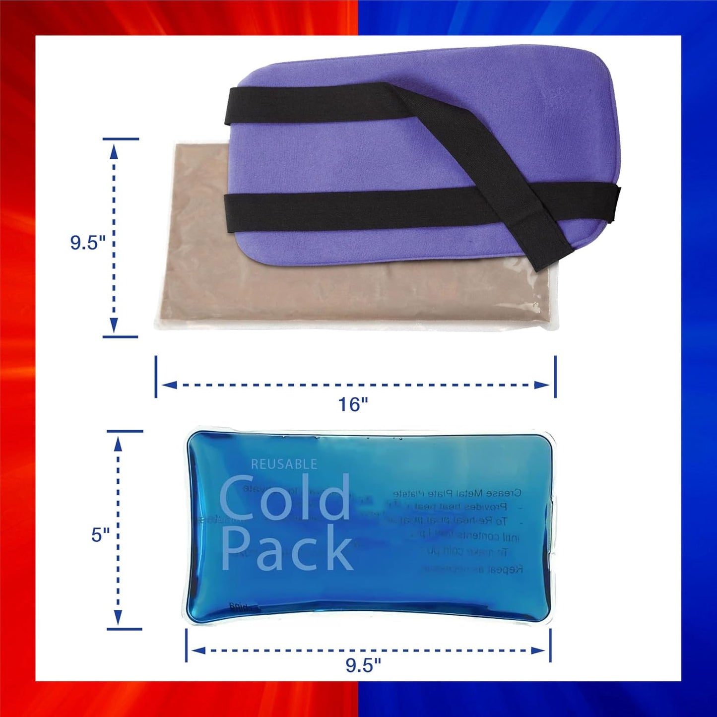 Carex ThermiPaq 可重复使用微波炉加热垫冰袋组合套装，适用于受伤，凝胶冰袋 - 肩部、肘部、脚踝、背部和膝盖冰袋，加大号，9.5 英寸 x 16 英寸