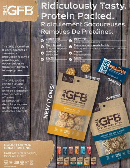 無麩質棒 GFB 蛋白質塊，無麩質，非基因，花生醬，113 克