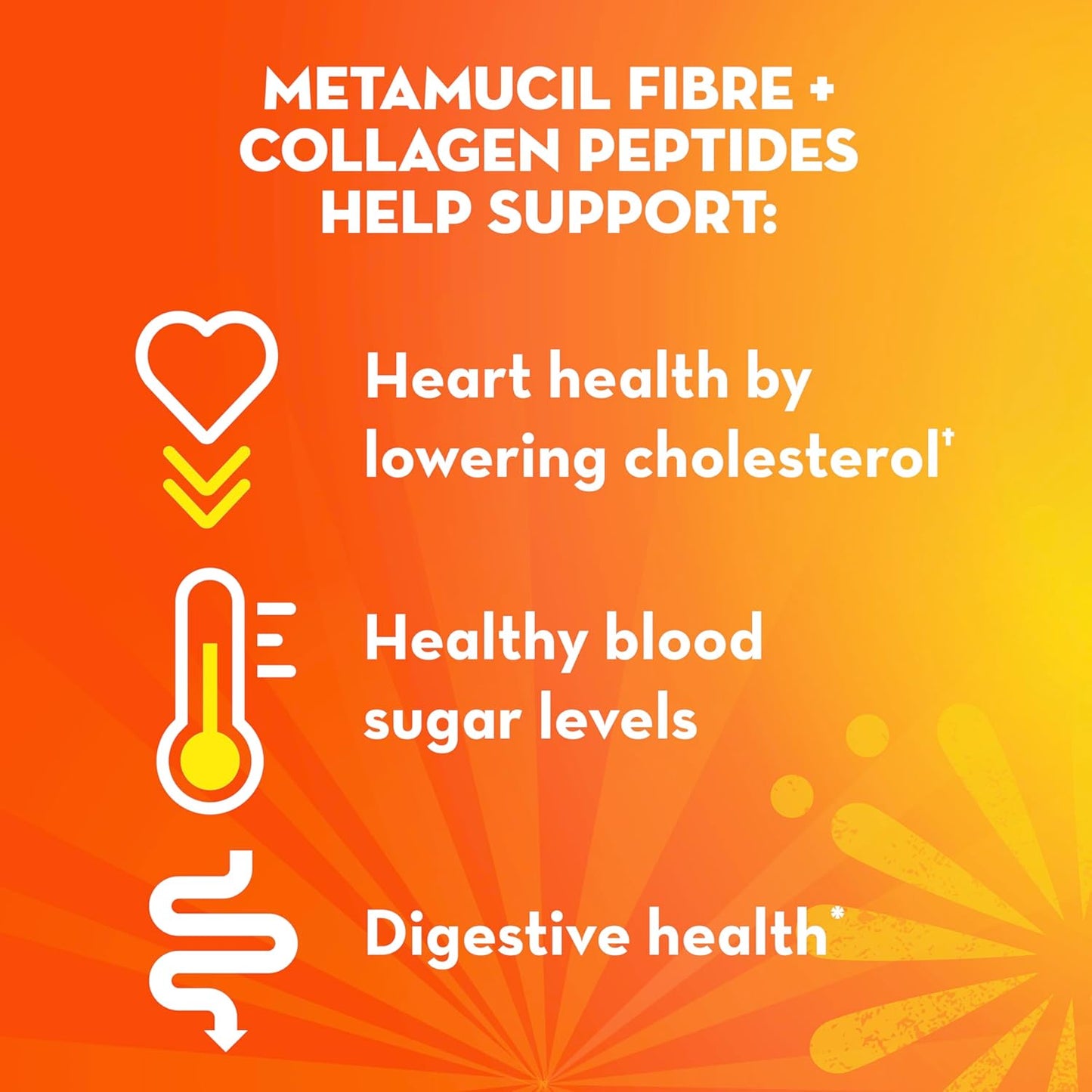 Metamucil Daily Fibre + Collagen Peptides, Psyllium Husk Powder, Plant Based Sugar-Free with Stevia, Orange Flavoured, 60 Servings (564 g)