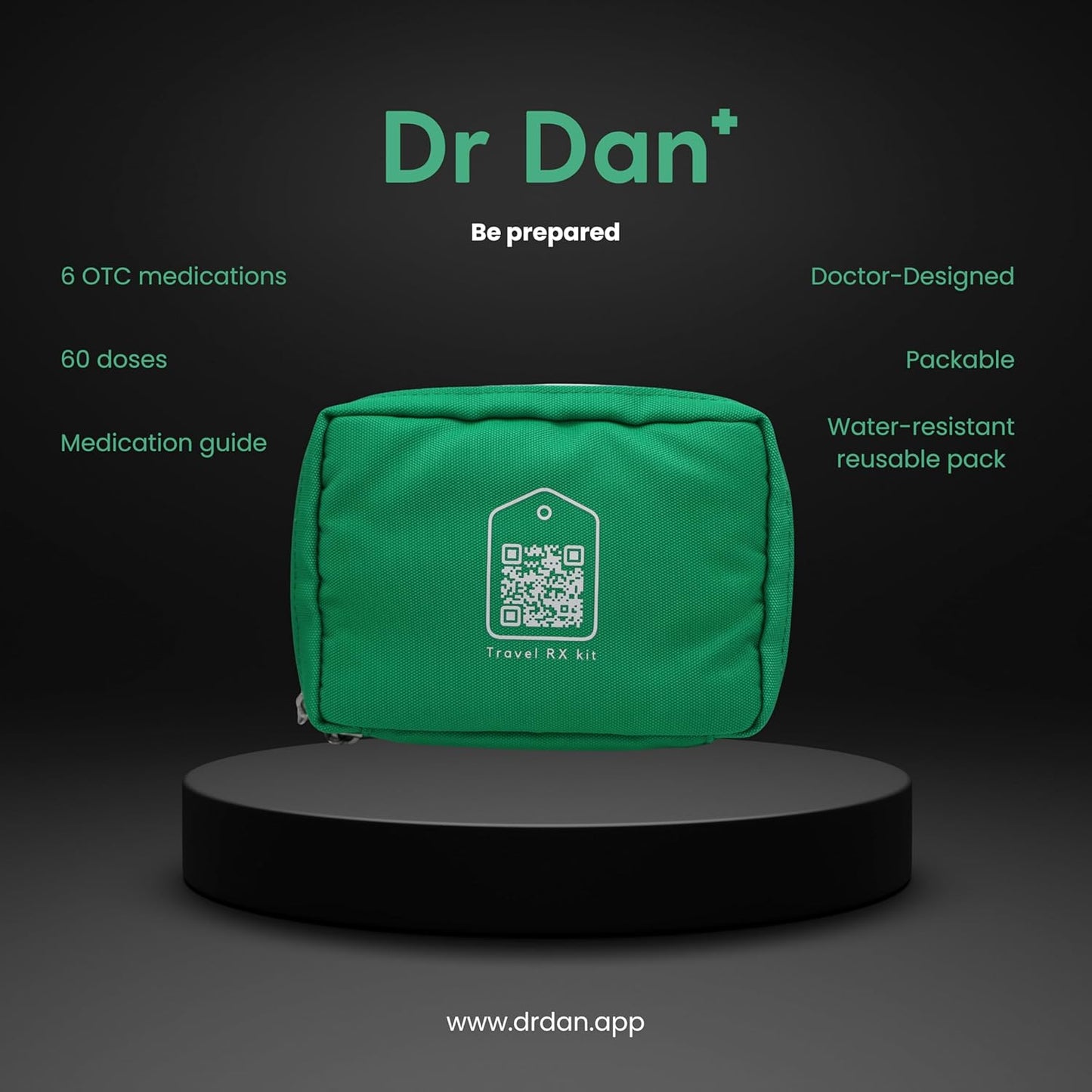 Dr Dan 紧凑型旅行药物套装，便携式医生设计的 OTC 药品收纳盒，可缓解头痛、发烧和胃部不适，适合旅行、徒步旅行和户外活动