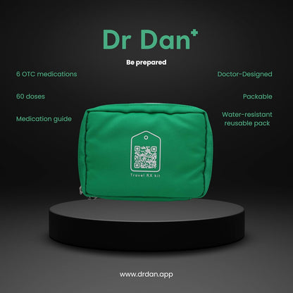 Dr Dan 紧凑型旅行药物套装，便携式医生设计的 OTC 药品收纳盒，可缓解头痛、发烧和胃部不适，适合旅行、徒步旅行和户外活动