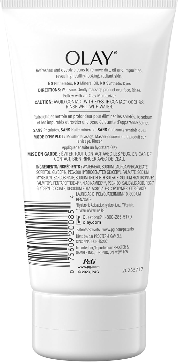 Olay Regenerist Hyaluronic + Peptide 24 Face Wash, Fragrance-Free, 150 mL