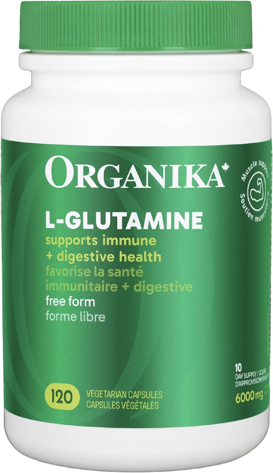 Organika 加拿大製造 L-麩醯胺酸 - 高吸收配方 - 增強免疫防禦、肌肉恢復和腸道健康 | 500 毫克 120 粒膠囊