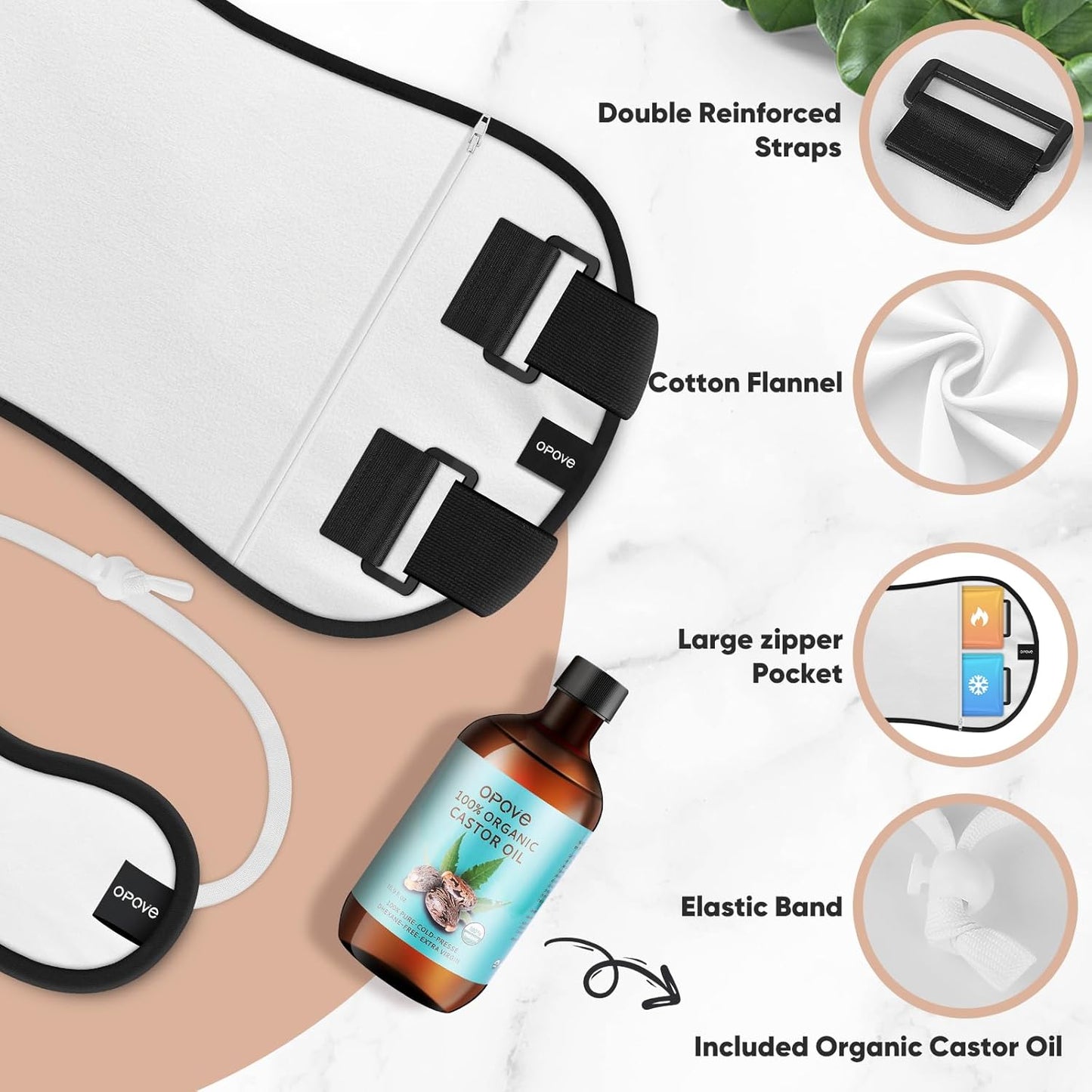 OPOVE Castor Oil Pack Wrap - 2 Pack Organic Cotton Flannel Castor Oil Packs,Reusable Castor Oil Pads Kit for Liver Detox,Fibroids,Thyroid Neck,Stomach(Castor Oil Included)