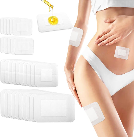 Fiohiros 30 片蓖麻油贴片套装，便携式防漏蓖麻油包扎，自粘蓖麻油肚脐贴，透气柔软无纺布，适合女性