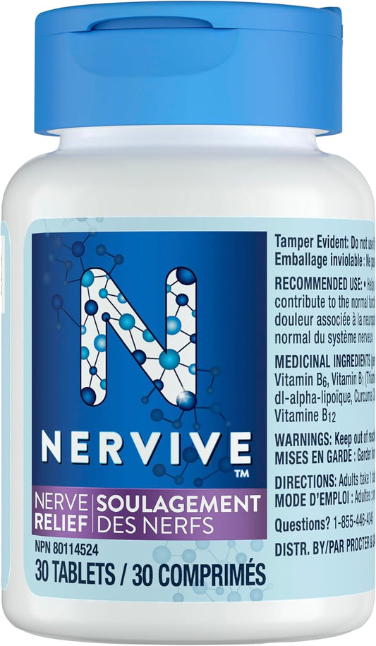 Nervive Nerve Relief, Helps Relieve Pain associated with Peripheral Neuropathy, Alpha Lipoic Acid ALA, Vitamins B1-Thiamine, B6, & B12, Turmeric, Ginger, 30-Day Supply, 30 Count