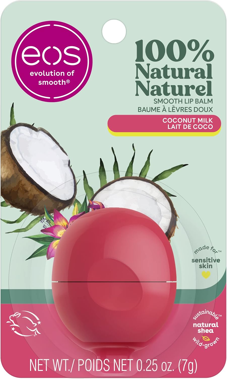 eos 100% Natural Lip Balm Sphere- Coconut Milk, All-Day Moisture, Made for Sensitive Skin, 7g