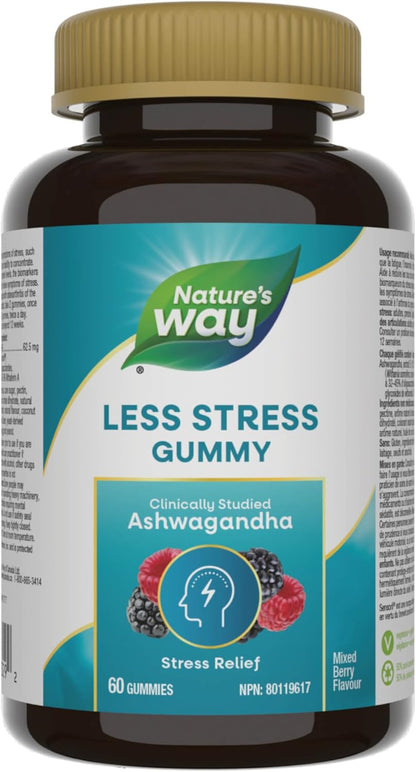 Nature’s Way 舒缓压力南非醉茄软糖 – 成人压力缓解补充剂 – 经临床研究，Sensoril® 南非醉茄，减轻压力症状，天然混合浆果口味，60 粒素食软糖