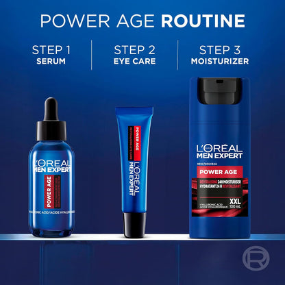L'Oréal Paris Men Expert Power Age XXL 24 HR Hydrating Face Moisturizer for Men with Hyaluronic Acid & Vitamins, For Dry & Aging Skin, Fights Signs & Look of Aging, 100 mL