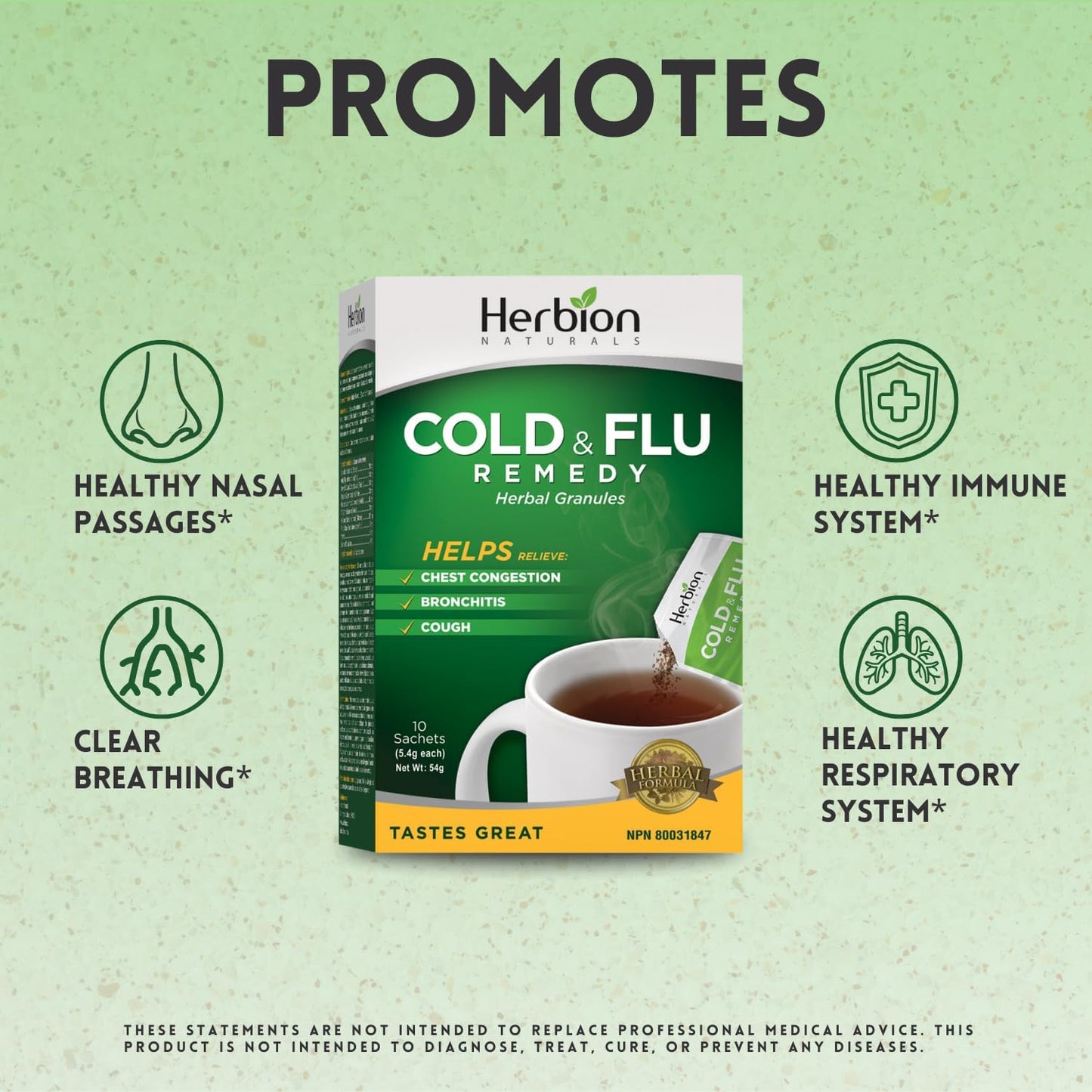 Herbion Naturals 感冒和流感颗粒 | 凉茶 | 止咳 | 咽喉痛 | 10 袋