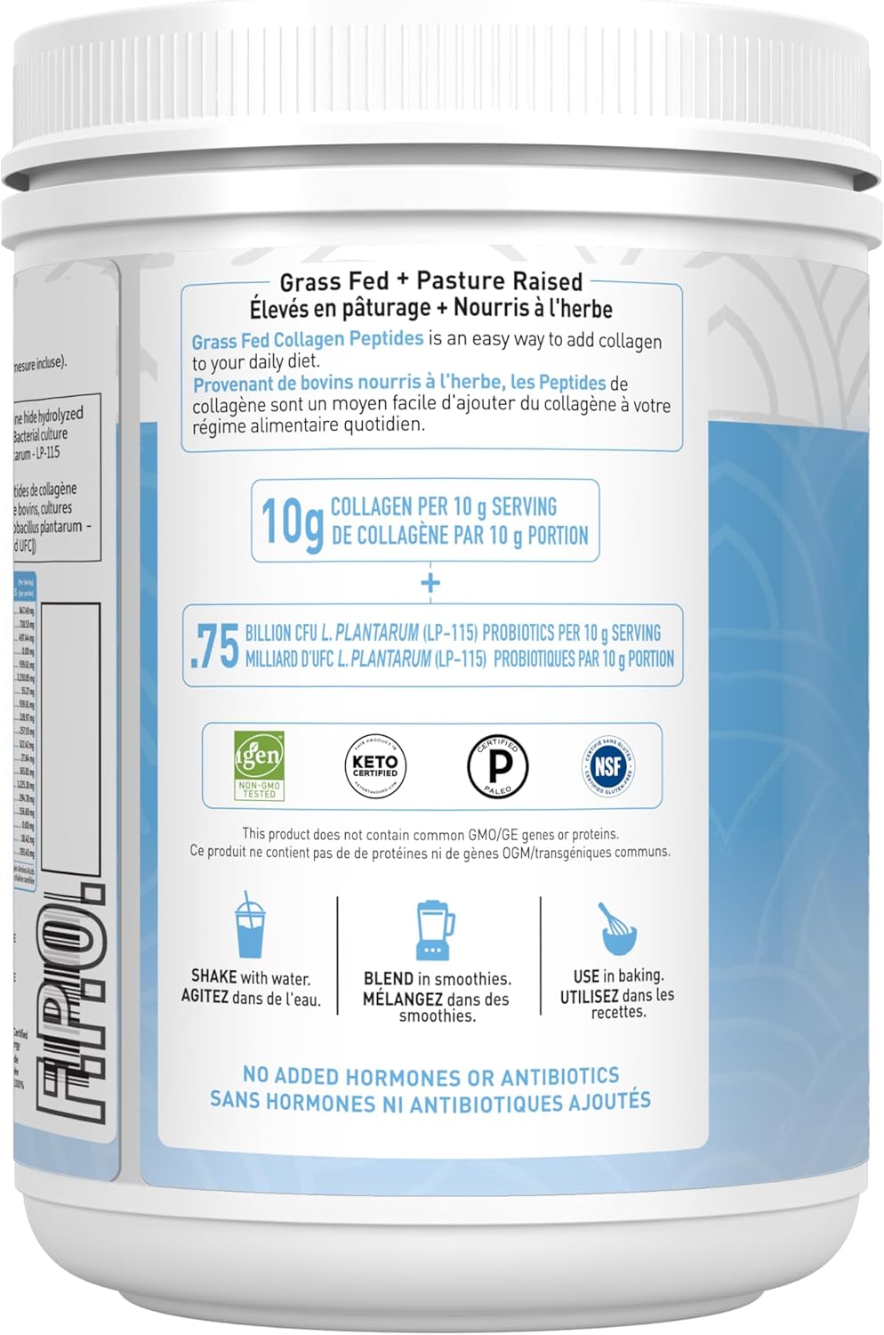 草飼膠原蛋白勝肽 | 每份含 10 克膠原蛋白 | 原始人飲食法認證、非基因改造認證、無麩質認證和生酮飲食法認證 | 無味