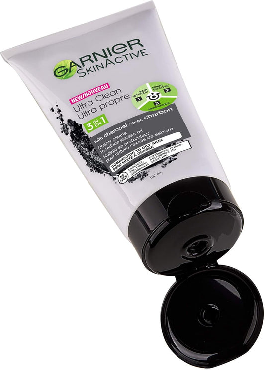Garnier Skin active Charcoal Ultra Clean, Cleanser Deeply Cleans to Reduce Excess Oil, 132 mL