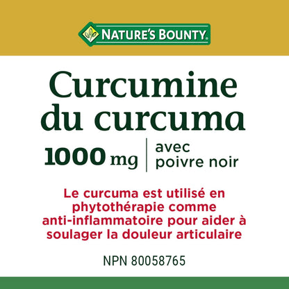 NATURE'S BOUNTY Turmeric Curcumin Plus Black Pepper, 1000 mg, Anti-inflammatory For Joint Pain, Aids Digestion, Antioxidant, Capsules, 54.5 g
