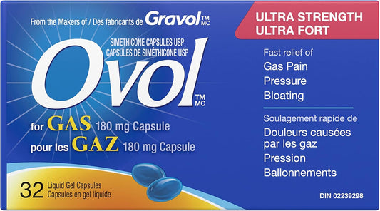 Ovol Ultra Strength Softgels Capsule For Gas, Relief for Gas Pain, Pressure, Bloating, Made in Canada, 180mg