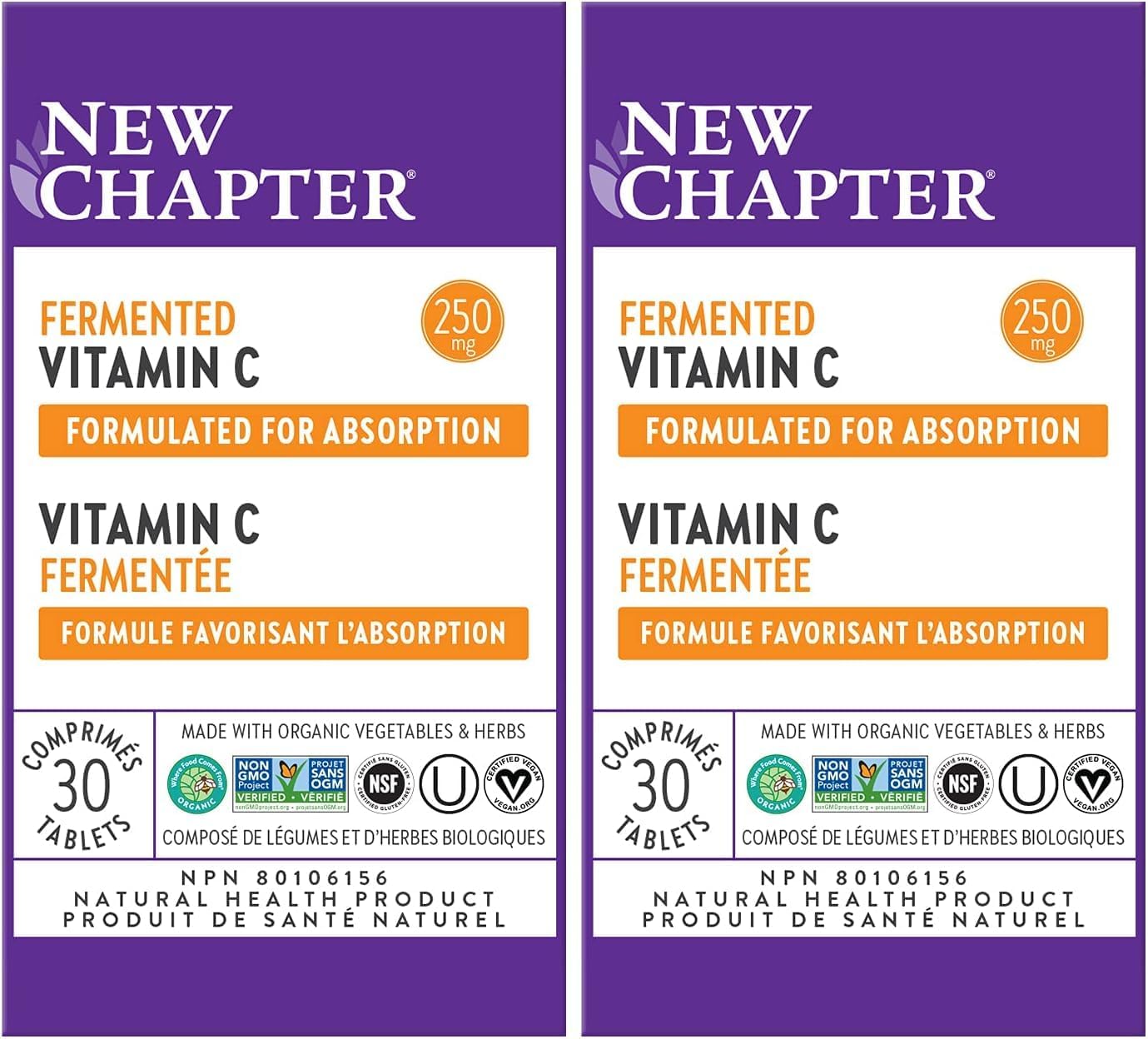 New Chapter 维生素 C + 接骨木果，含发酵维生素 C/全食物草本 + 胶原蛋白保护，30 片（1 包）