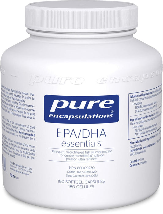 Pure Encapsulations EPA/DHA Essentials - Fish Oil Concentrate Supplement to Support Cardiovascular Health - Premium EPA & DHA Supplement with Omega 3 - 180 Softgel Capsules