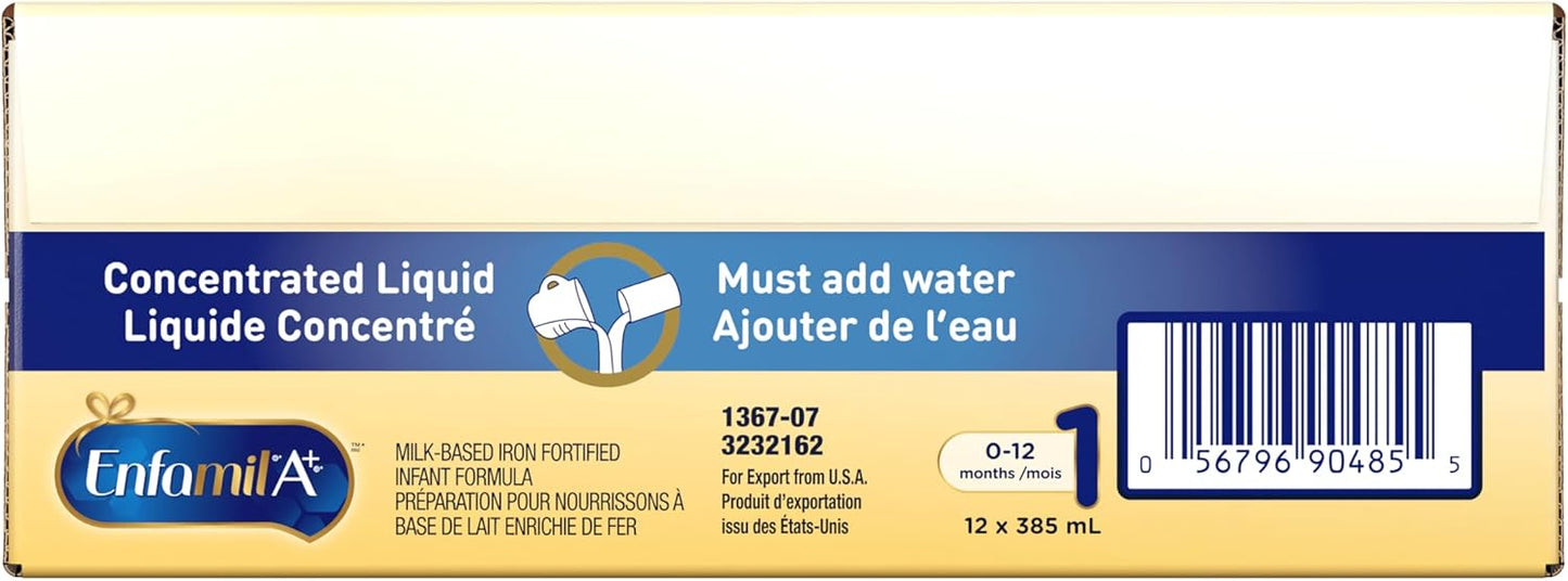 Enfamil A+ Baby Formula, with Brain Building DHA, Concentrated Liquid, Age 0-12 Months, 385mL x 12 Cans