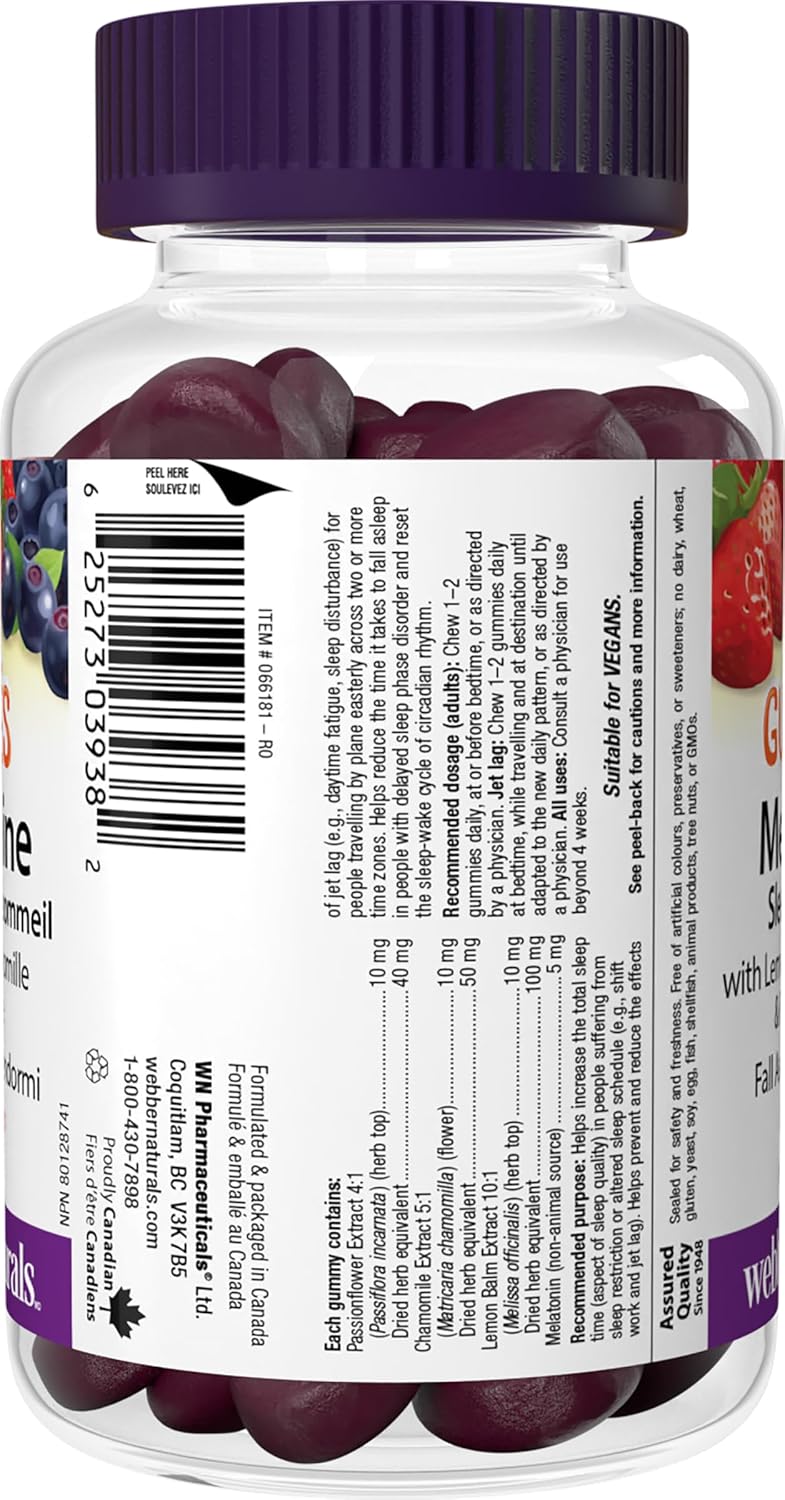 Webber Naturals 睡眠复合软糖，含 5 毫克褪黑激素和草本混合物，60 粒浆果味软糖，有助于睡眠，纯素