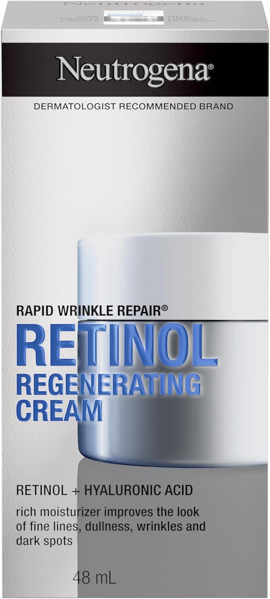 Neutrogena Rapid Wrinkle Repair Regenerating Cream - Retinol Face & Eye Moisturizer - Hyaluronic Acid Serum- 48 mL
