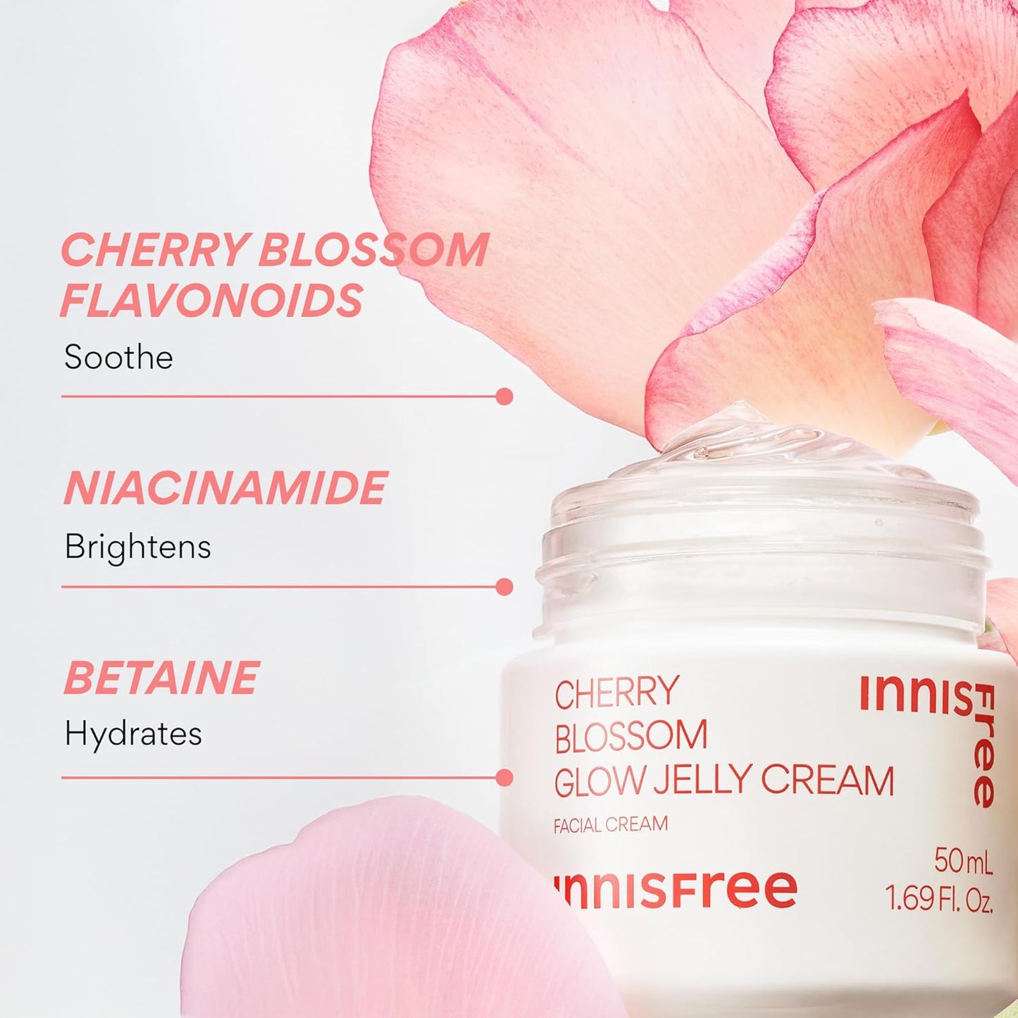 innisfree Cherry Blossom Glow Jelly Cream with Niacinamide, Korean Hydrating Moisturizer for Smooth, Radiant Skin
