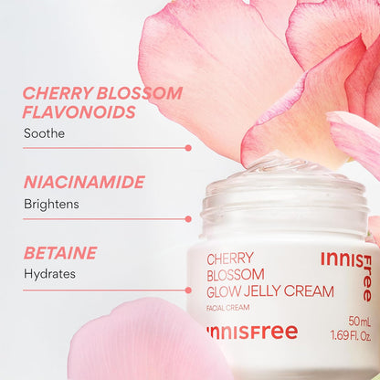 innisfree Cherry Blossom Glow Jelly Cream with Niacinamide, Korean Hydrating Moisturizer for Smooth, Radiant Skin