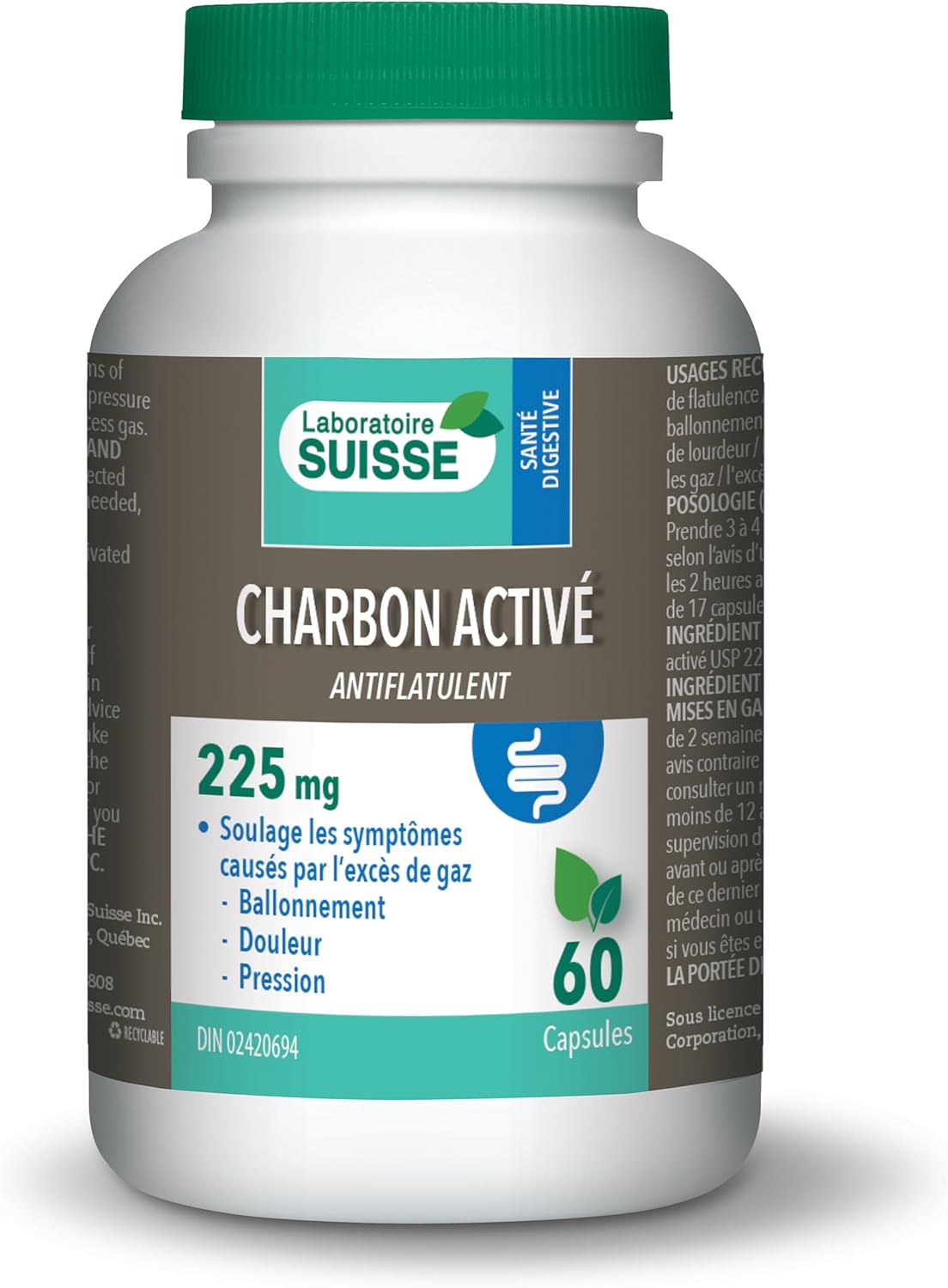 Laboratoire Suisse 活性炭 – 缓解胀气和抗胀气 – 60 粒胶囊