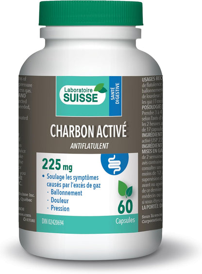 Laboratoire Suisse 活性炭 – 缓解胀气和抗胀气 – 60 粒胶囊
