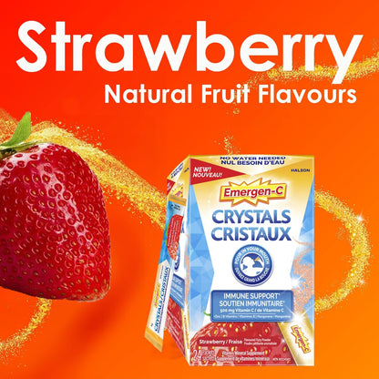 Emergen-C Crystals 便攜式免疫支持補充劑，含維生素 C、鋅、B 群維生素和錳，草莓味，24 包