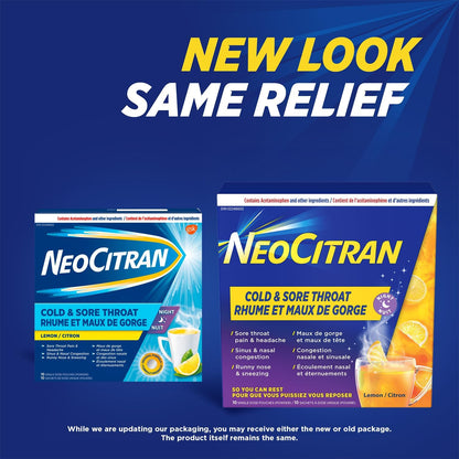NeoCitran 感冒和咽喉痛夜间缓解片，柠檬味，10 片