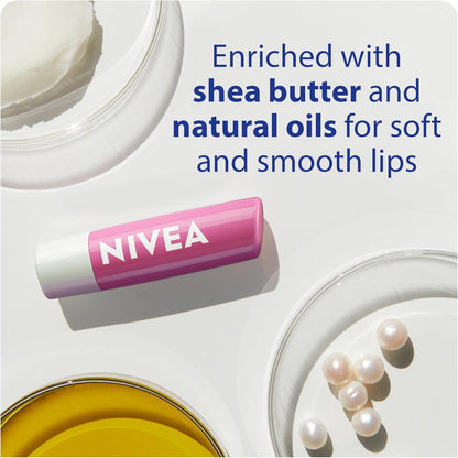 NIVEA Pearly Shine Lip Balm | Pearly Pink Shimmer Tinted Lip Care, 24H Hydration | 2x4.8g Tubes