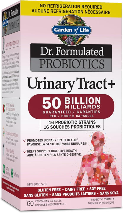 生命花園 - Dr. Formulated 益生菌泌尿道+ | 含 500 毫克經臨床研究的有機 Pacran® 蔓越莓，支持泌尿道健康 | 500 億菌落形成單位 + 16 種益生菌菌株 | 不含麩質，不含乳製品