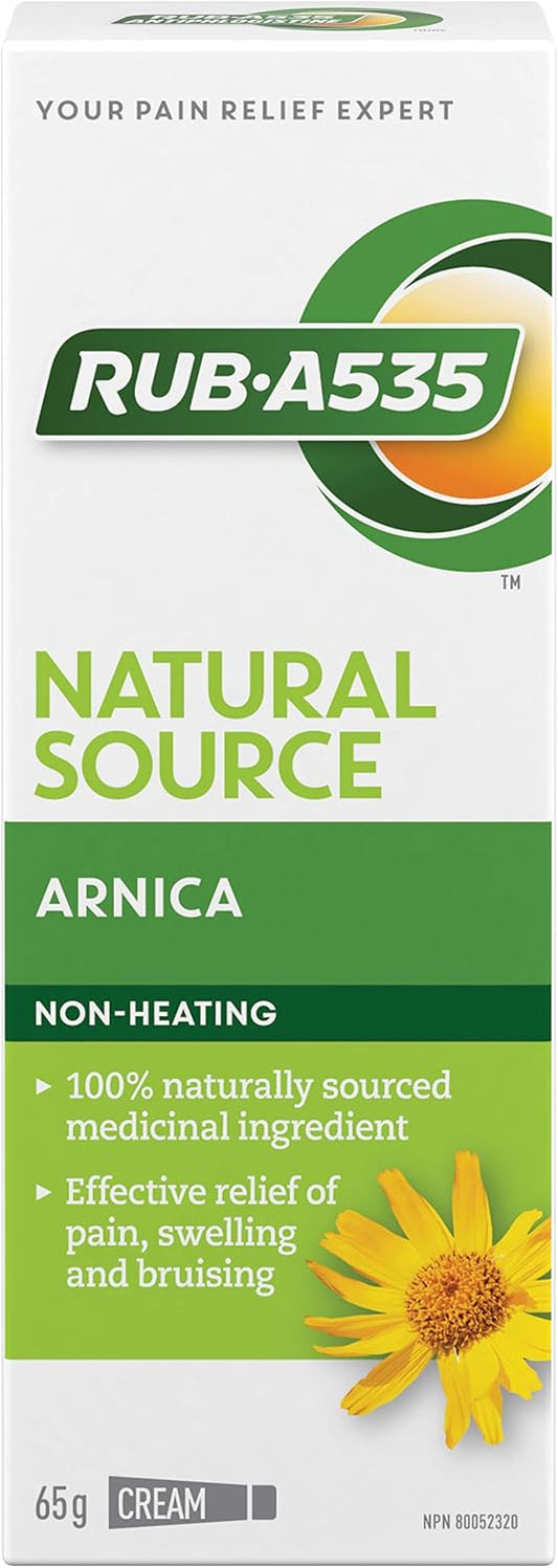 Rub-A535 Natural Source Arnica Cream - Made In Canada, Effective Pain Relief, 100% Naturally Sourced Arnica, Works on Contact - 65g