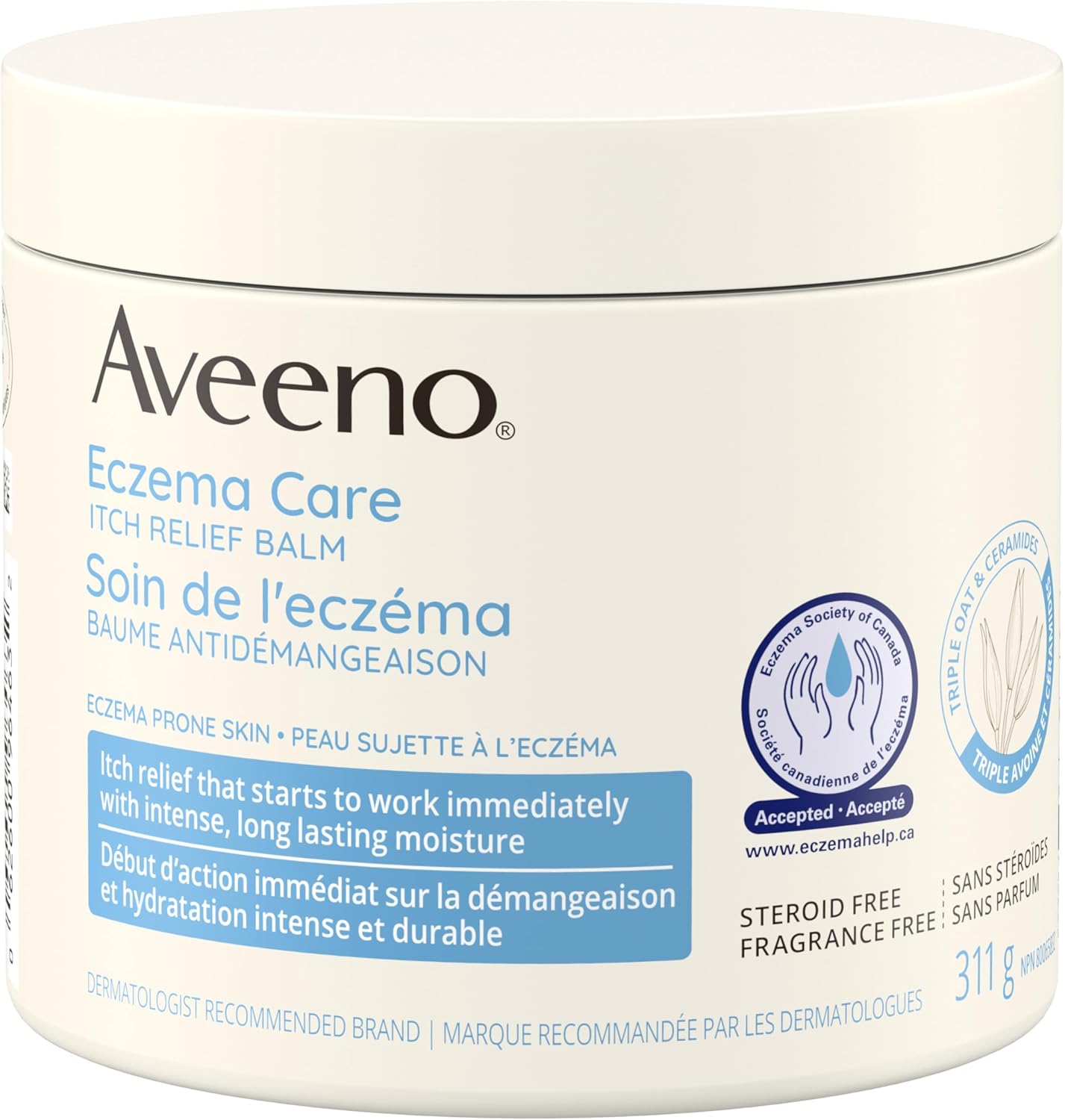Aveeno 湿疹护理止痒膏，敏感肌肤适用，不含防腐剂，无香精，311 克