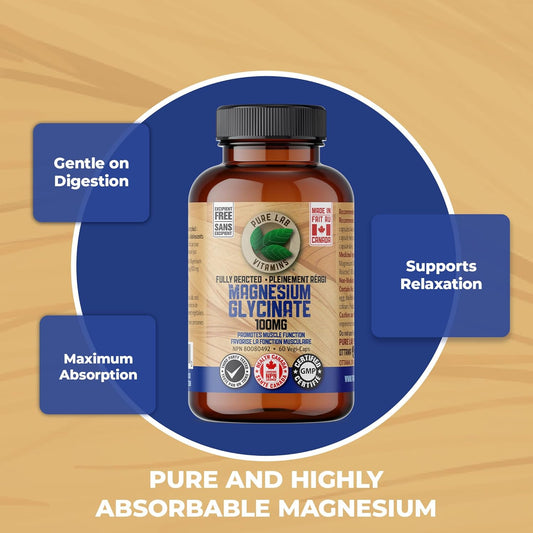 Pure Lab Vitamins 甘胺酸鎂完全反應型 100 毫克 - 60 粒膠囊 - 支持肌肉功能