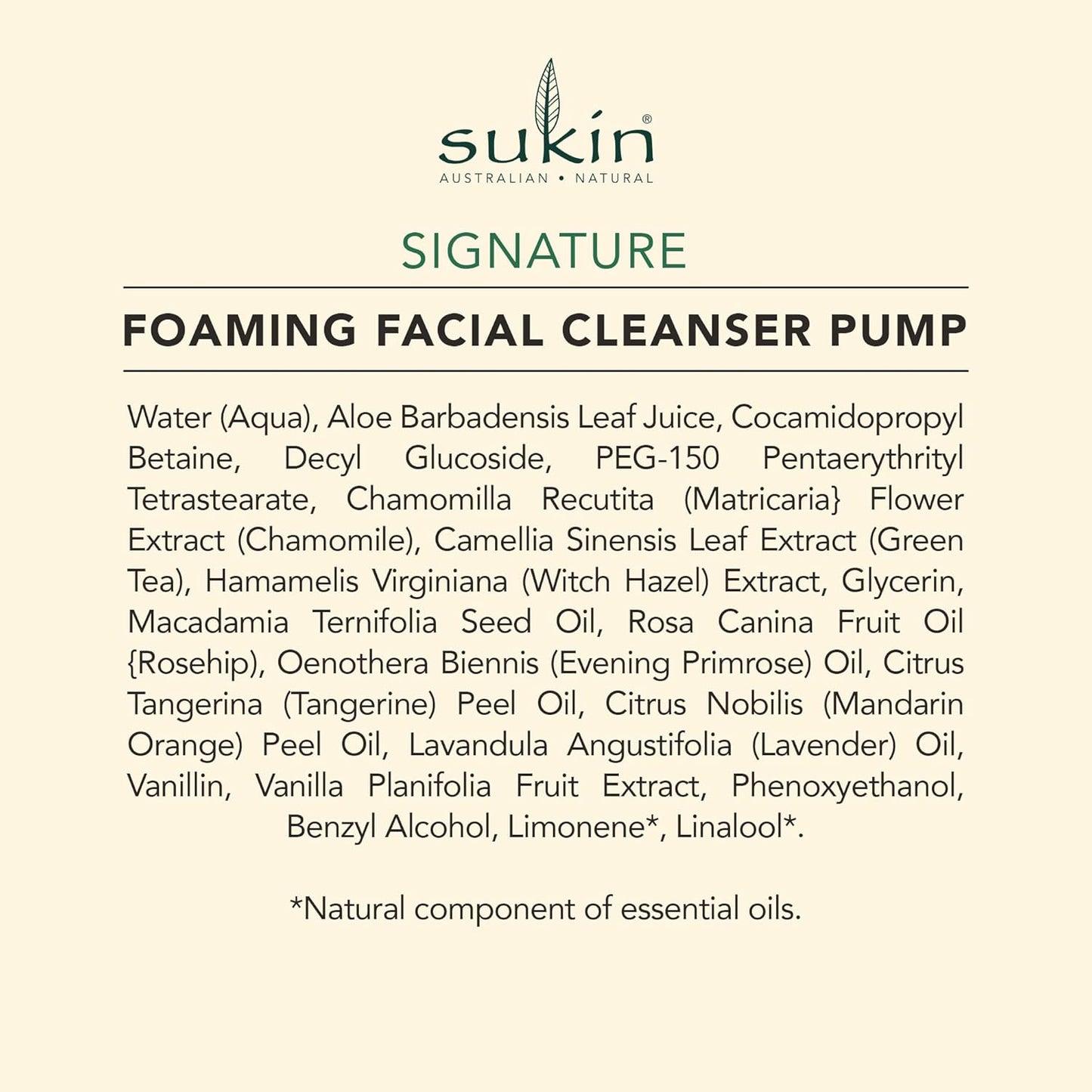 Sukin - 泡沫潔面乳泵頭 - 標誌性系列 - 淨化肌膚，不剝離天然油脂 - 適合所有膚質 - 125 毫升