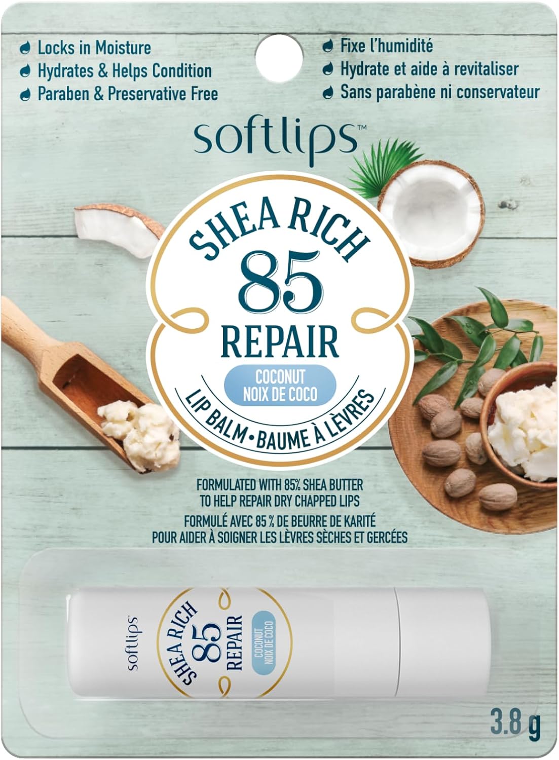 Softlips Shea Rich 85 修復 | 椰子潤唇膏 | 85% 乳木果油 | 適用於乾燥、皸裂的嘴唇 | 保濕滋養唇部護理 | 不含防腐劑