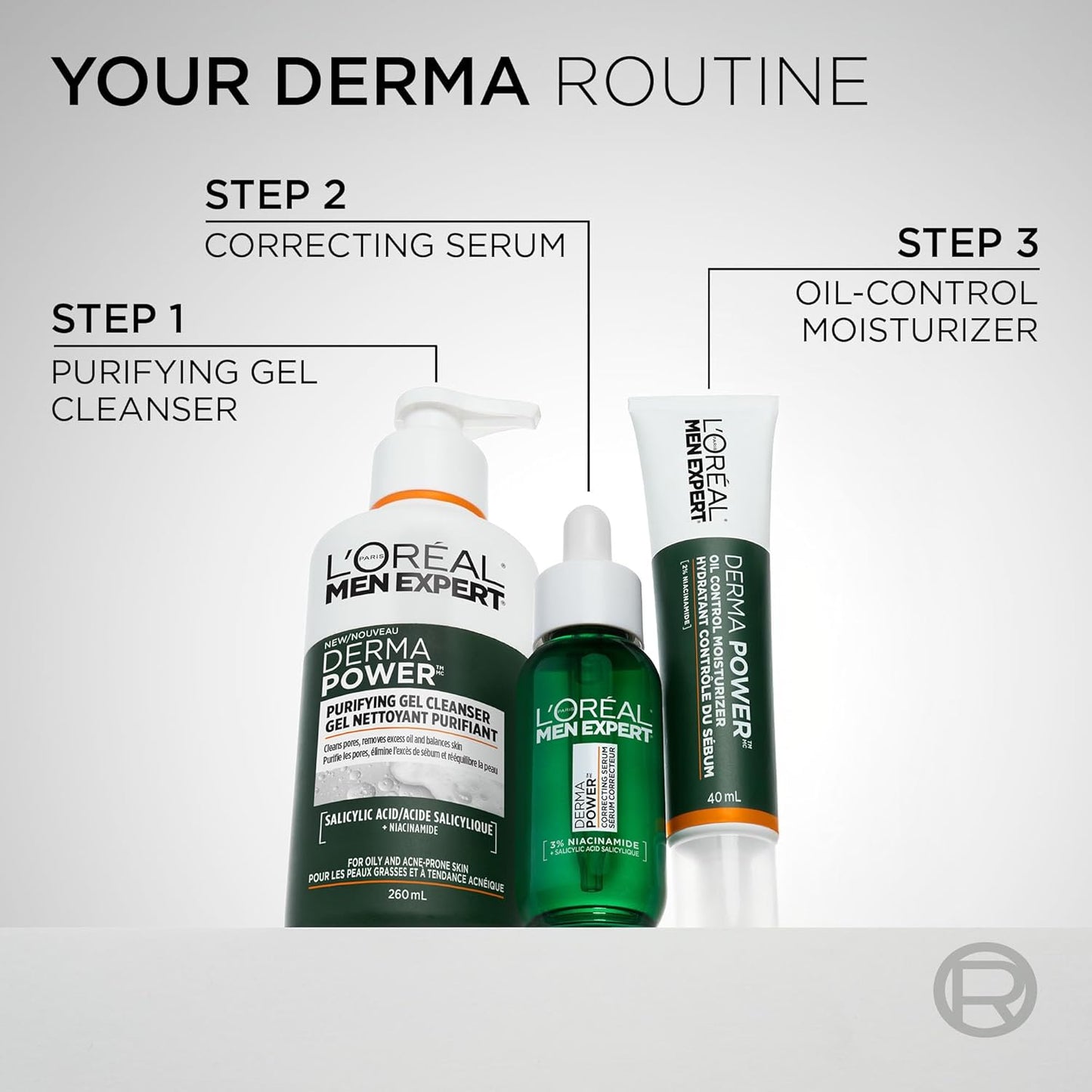 L’Oréal Paris Men Expert Derma Power Purifying Gel Cleanser, Salicylic Acid & Niacinamde Oil Control Acne Face Wash for Men, for Acne-Prone & Oily Skin, 260ml