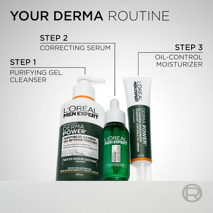 L’Oréal Paris Men Expert Derma Power Purifying Gel Cleanser, Salicylic Acid & Niacinamde Oil Control Acne Face Wash for Men, for Acne-Prone & Oily Skin, 260ml