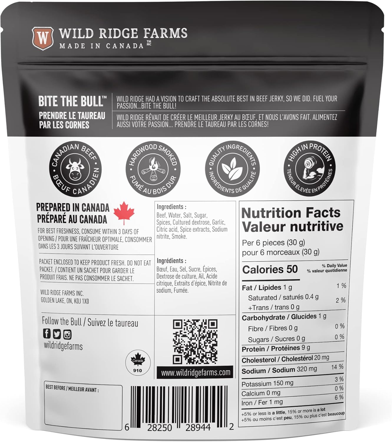 Wild Ridge Farms 碎黑胡椒牛肉乾，硬木煙熏，加拿大製造
