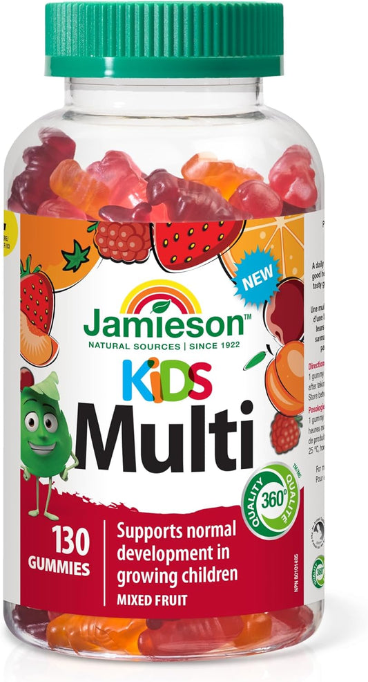 Jamieson 儿童复合维生素软糖，橙子、樱桃和覆盆子口味，促进生长发育，强健骨骼和牙齿。素食，非转基因，无麸质，无乳糖，无人工色素、香精或……