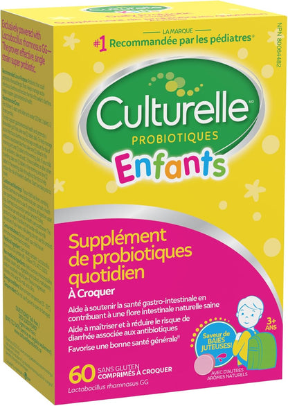 Culturelle Kids 每日益生菌咀嚼片，适合儿童，含 100% 天然来源的乳酸杆菌 GG 菌株，经临床研究最多的益生菌，儿科医生推荐，浆果味，60 粒咀嚼片