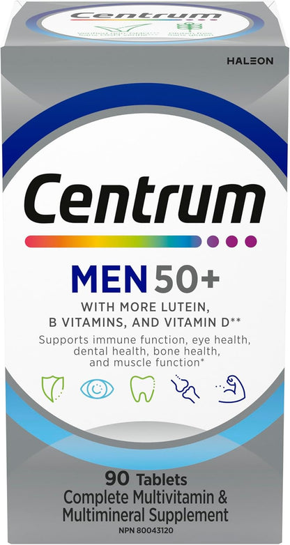 Centrum Men 50 Plus 复合维生素/矿物质补充剂，适合 50+ 男性，90 片（包装可能有所不同）